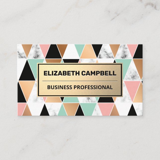 Geometric Black Marble Colour Tile Pattern  Business Card (Front)