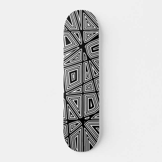 Geometric - Black on Wood Skateboard (Front)