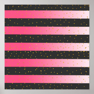 Geometric black pink ombre gold glitter confetti poster