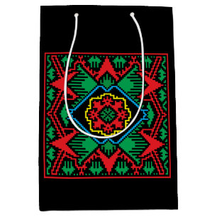 Geometric black, red, green Latvian tribal pattern Medium Gift Bag