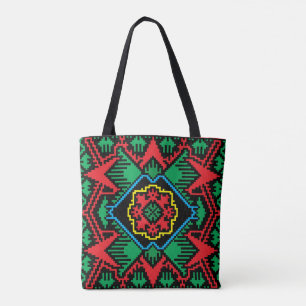Geometric black, red, green Latvian tribal pattern Tote Bag