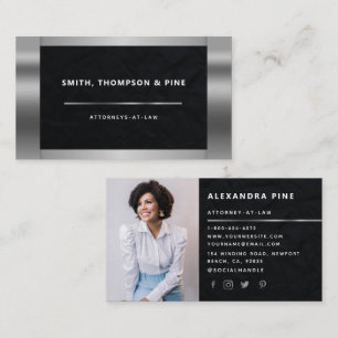 Geometric Black Silver Lawyer Professional Photo Business Card