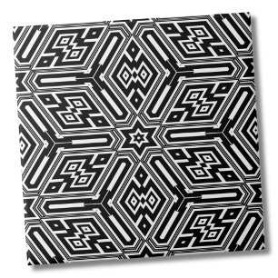 Geometric Black Starburst Pattern Ceramic Tile