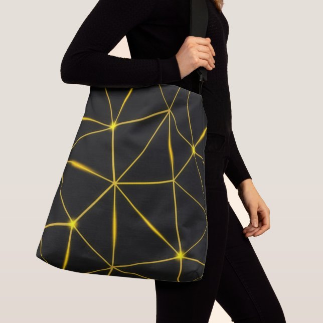 Geometric black triangles gold lines crossbody bag (Close Up)