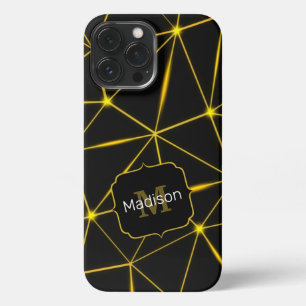 Geometric black triangles gold lines Monogram iPhone 13 Pro Max Case