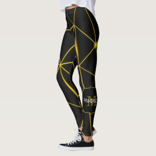 Geometric black triangles gold lines Monogram Leggings