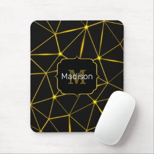 Geometric black triangles gold lines Monogram Mouse Pad