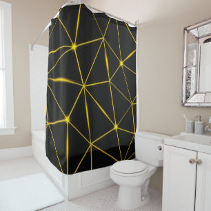 Geometric black triangles gold lines shower curtain