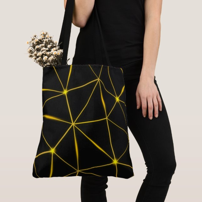 Geometric black triangles gold lines tote bag (Close Up)