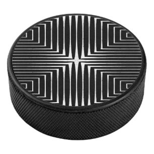 Geometric Black & White Abstract Design Hockey Puck