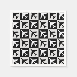 Geometric Black White Aviation Jets Aeroplane Napkin