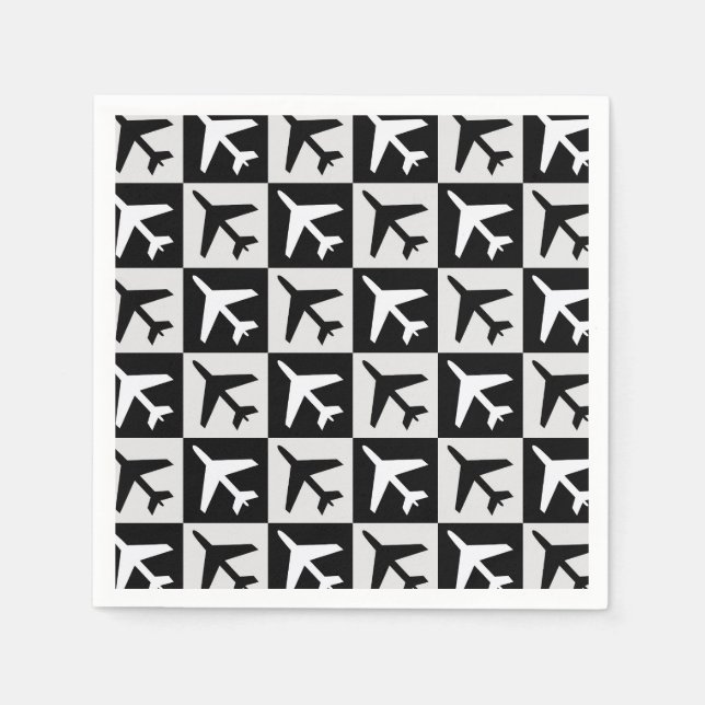 Geometric Black White Aviation Jets Aeroplane Napkin (Front)