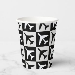 Geometric Black White Aviation Jets Aeroplane Paper Cups