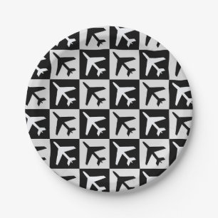 Geometric Black White Aviation Jets Aeroplane Paper Plate