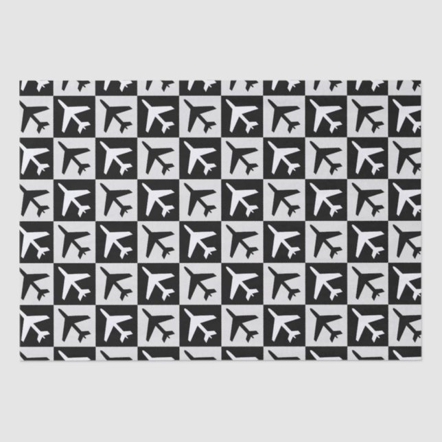 Geometric Black White Aviation Jets Aeroplane Tissue Paper (Front)