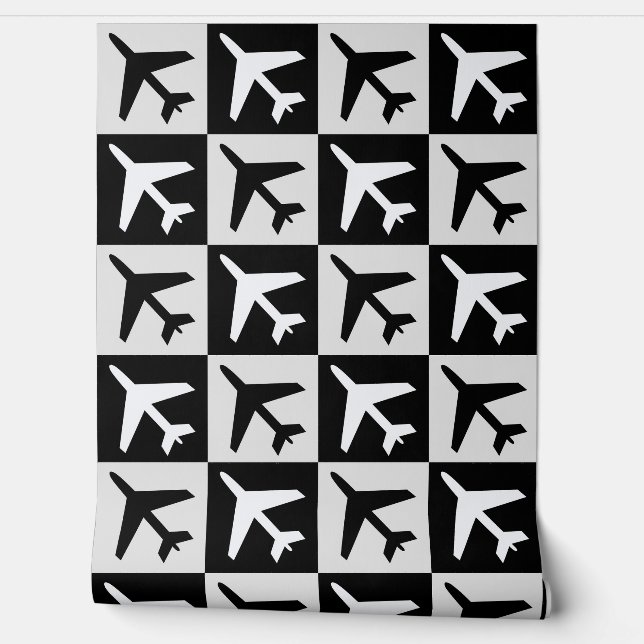 Geometric Black White Aviation Jets Aeroplane Wallpaper (Unrolling)