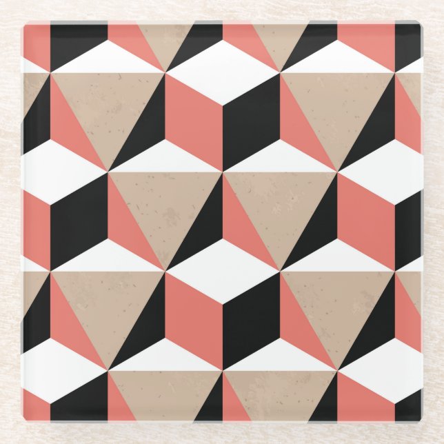 Geometric black white coral pattern. glass coaster (Front)