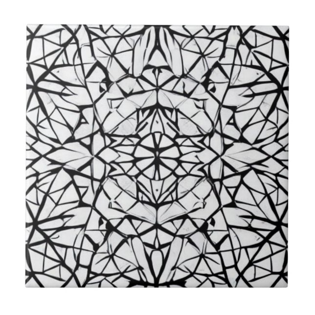 Geometric black white design abstract art ceramic tile (Front)