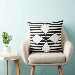Geometric Black White Diamond Geometric Stripes Cushion