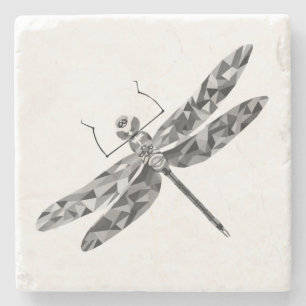 Geometric Black White Dragonfly Marble Coaster