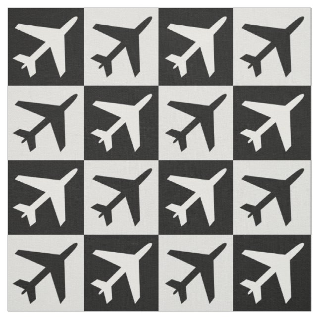 Geometric Black White Flying Jets Aeroplane Fabric (Swatch)