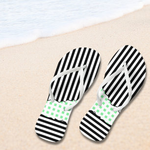 Geometric Black, White, Green Stripes Net Layered Thongs