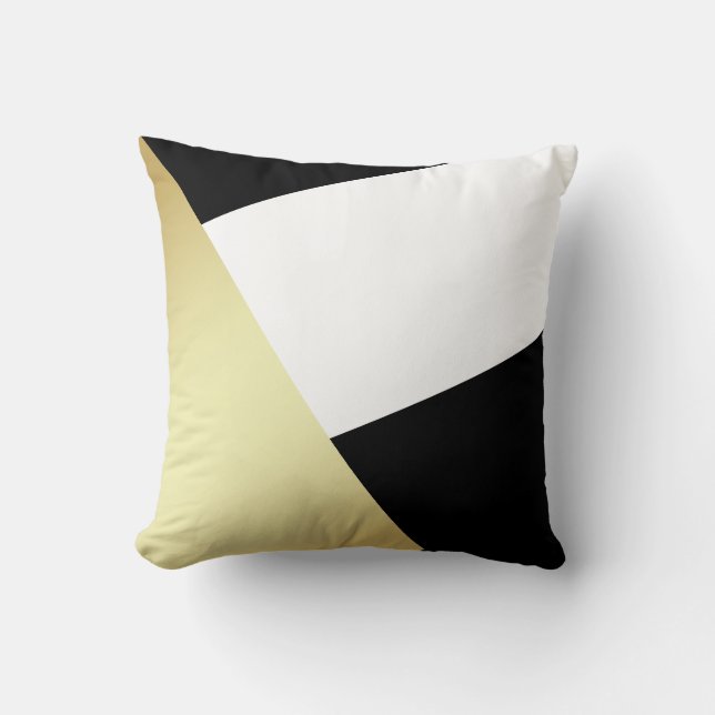 Geometric Black, White & Metallic Gold Cushion (Front)