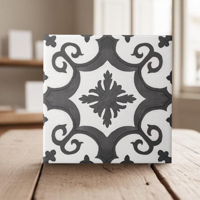 Geometric black white moroccan mediterranean style ceramic tile (Creator Uploaded)