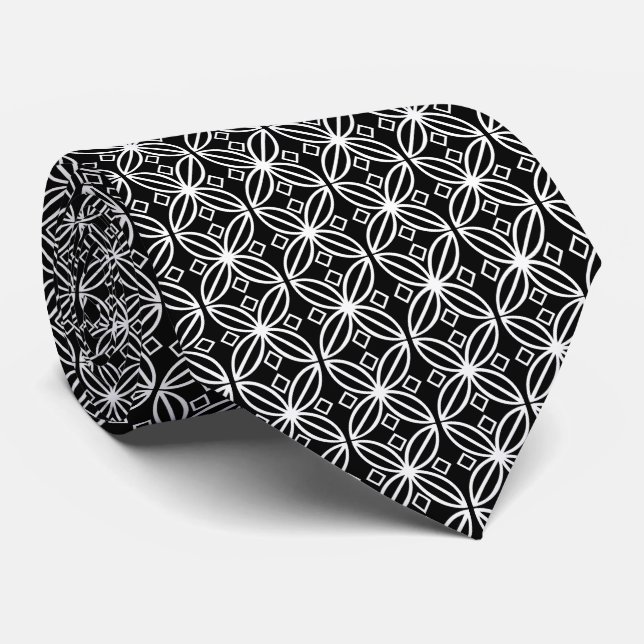 Geometric Black & White On Black Tie (Rolled)