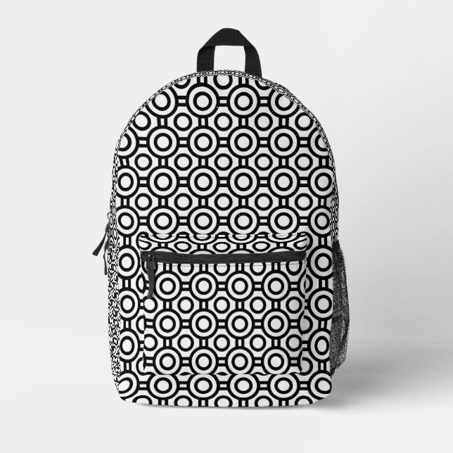 Geometric Black &white polka dots printed backpack (Front)