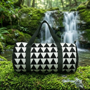 Geometric black white triangles pattern gym duffle bag