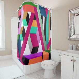 Geometric Block Art Bright Colourful Trendy Shower Curtain