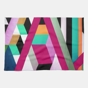 Geometric Block Art Bright Colourful Trendy Tea Towel