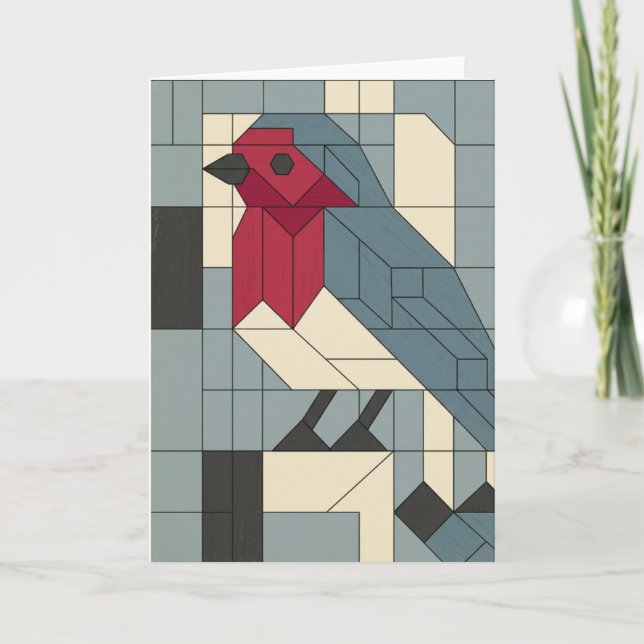 Geometric Block Robin Christmas Card (Front)