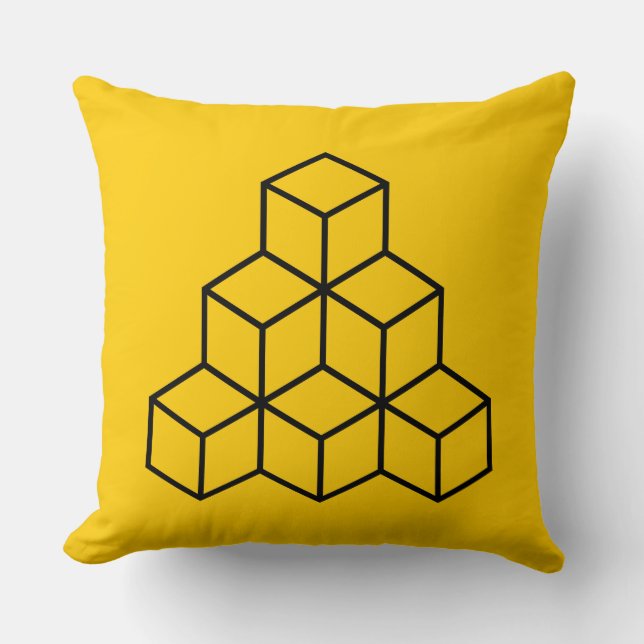 Geometric Blocks - Black on Amber Cushion (Front)