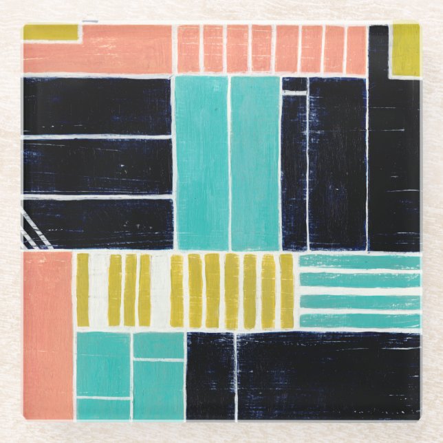 Geometric Blocks Glass Coaster (Front)