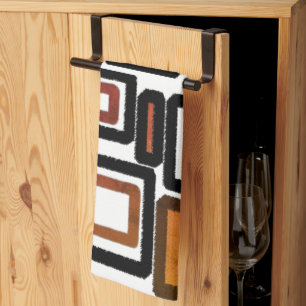 Geometric Blocks Rust Black Brown  Tea Towel