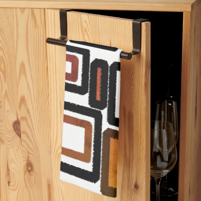Geometric Blocks Rust Black Brown  Tea Towel (Thirds Fold)