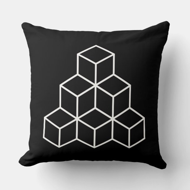 Geometric Blocks - White on Black Cushion (Front)