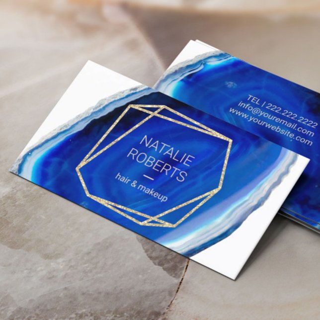 Geometric Blue Agate Geode Modern Beauty Salon Business Card (Creator Uploaded)