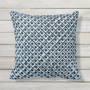 Geometric Blue and Black Squares Outdoor Pillow
