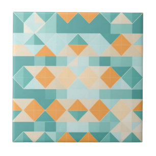 Geometric blue and orange pattern ceramic tile