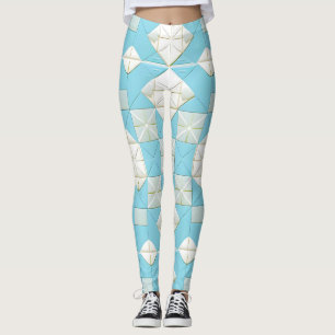 Geometric Blue and White Pattern Leggings