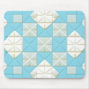 Geometric Blue and White Pattern Mouse Pad