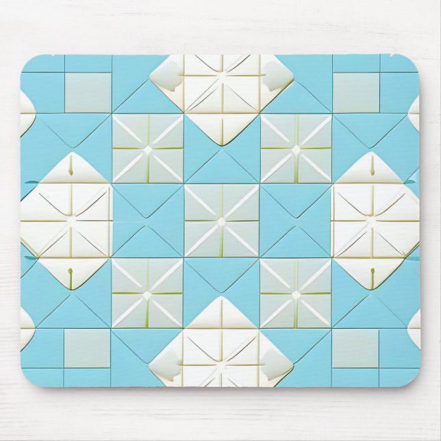 Geometric Blue and White Pattern Mouse Pad (Front)