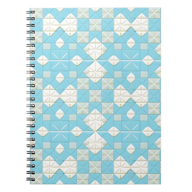 Geometric Blue and White Pattern Notebook (Front)