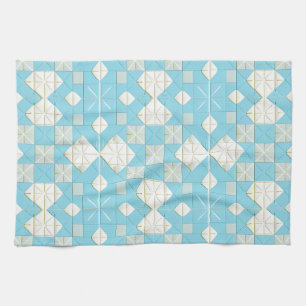 Geometric Blue and White Pattern Tea Towel