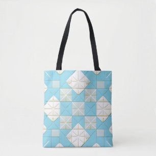 Geometric Blue and White Pattern Tote Bag