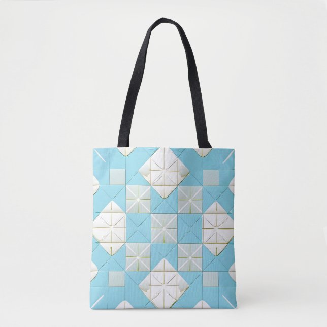 Geometric Blue and White Pattern Tote Bag (Front)