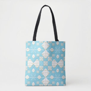 Geometric Blue and White Pattern Tote Bag